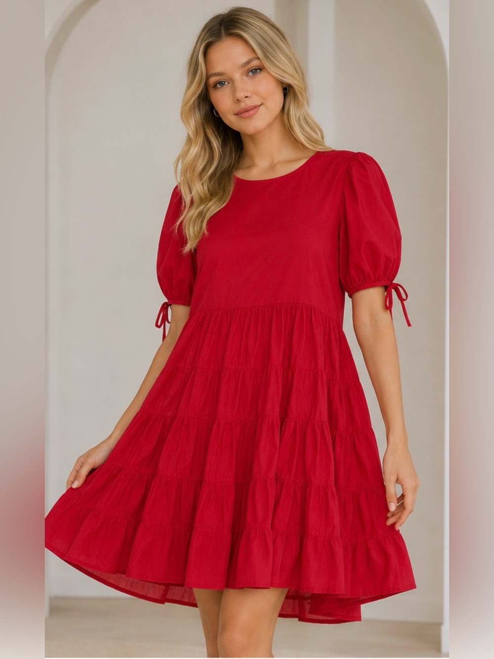Merlette Sering Scoop Neck Mini Tent Dress - Size Small- Berry Red Cotton